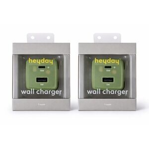 Lot of 2 Heyday USB-C USB-A Wall Charger 20W Total Output Green Fast Charging